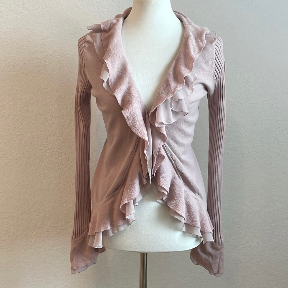 Tracy M Blush Ruffle Ribbed Long Sleeve Top Size Medium